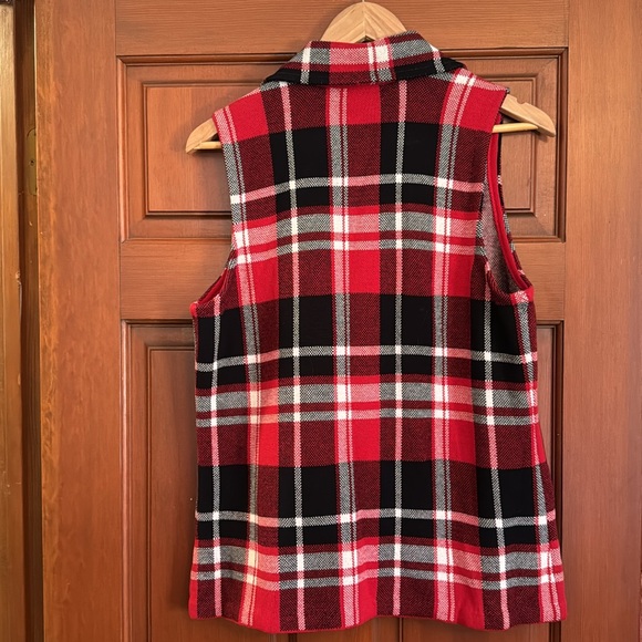 Chaps Plaid Zip Up 100% Cotton Sweater Vest Size L-Black/White/Red - Picture 2 of 7